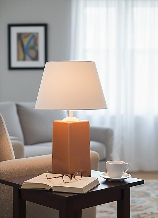 Dekoratif Dörtgen Prizma  Seramik Abajur  ABJ0030