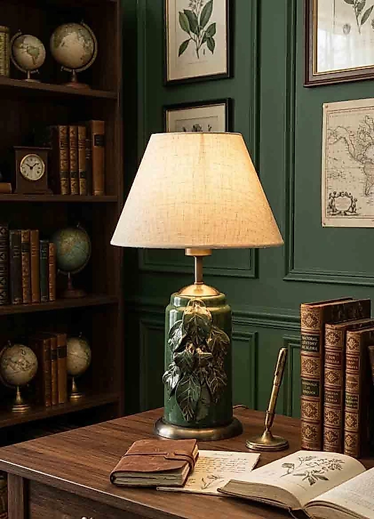 Dekoratif Silindirik Yaprak Motifli Abajur  ABJ0096