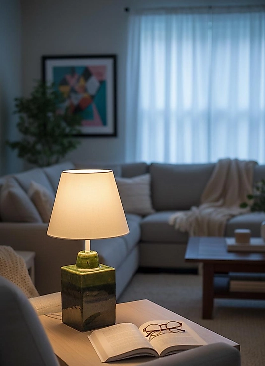 Dekoratif  Dörtgen Prizma Seramik Abajur  ABJ0060