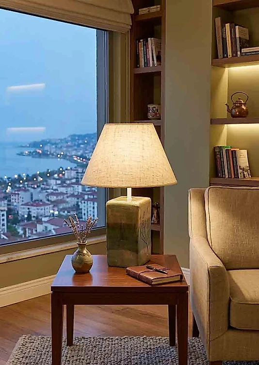 Dekoratif  Dikdörtgen Prizma  Seramik  Abajur ABJ0092