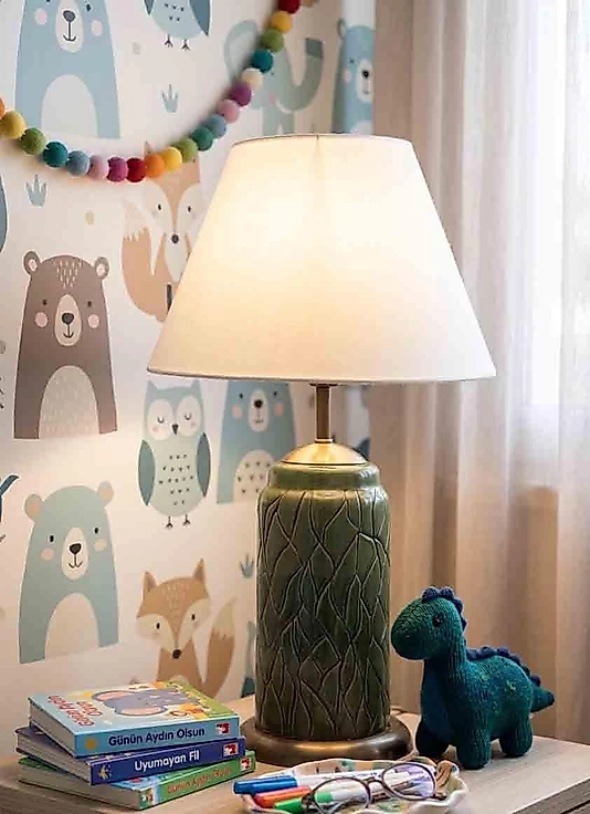 Dekoratif Silindirik Kazıma Dekorlu  Abajur  ABJ0102